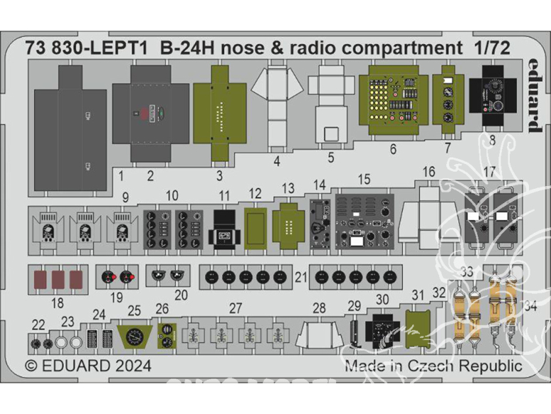 Eduard photodecoupe avion 73830 Nez et compartiment radio B-24H Airfix 1/72