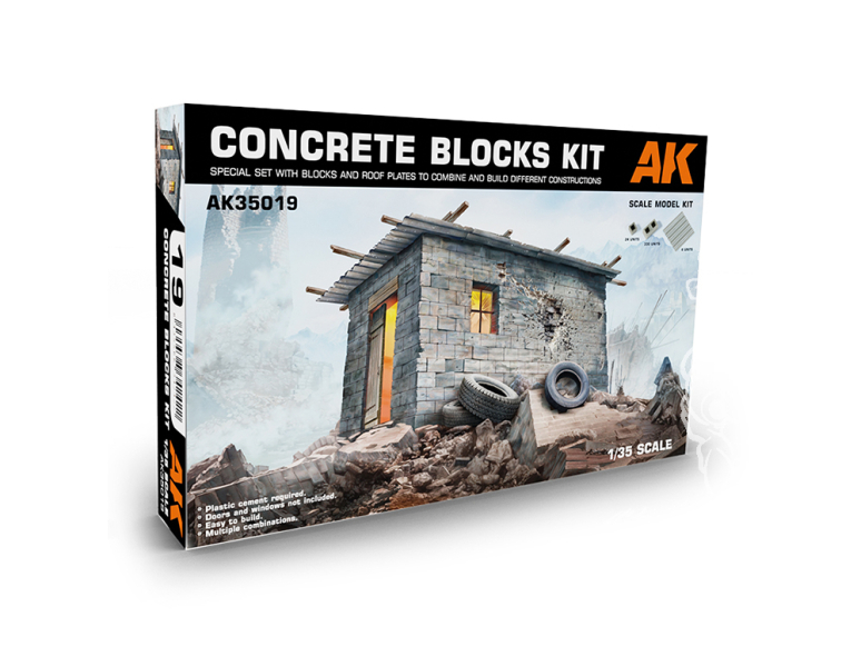 Ak Interactive AK35019 KIT DE BLOCS DE BÉTON 1/35 – KIT DE BLOCKS DE HORMIGÓN