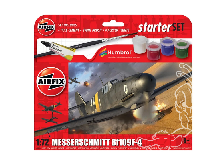 Airfix maquette A55014 Starter Set Messerschmitt Bf109F-4 inclus peintures principale colle et pinceau 1/72