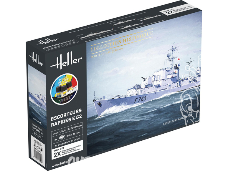 Heller maquette bateau 57094 STARTER KIT Escorteurs Rapides E 52 inclus peintures principale colle et pinceau 1/400