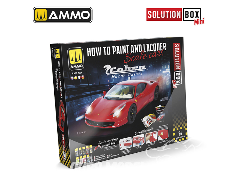 MIG Solution Box Mini 7904 Comment peindre et vernir les maquettes de voitures - Cobra Motors - Livre Français (Multilangues)