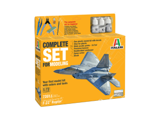 Italeri maquette avion modelset 72011 Set F-22 Raptor inclus peintures principale colle accessoires et pinceau 1/72