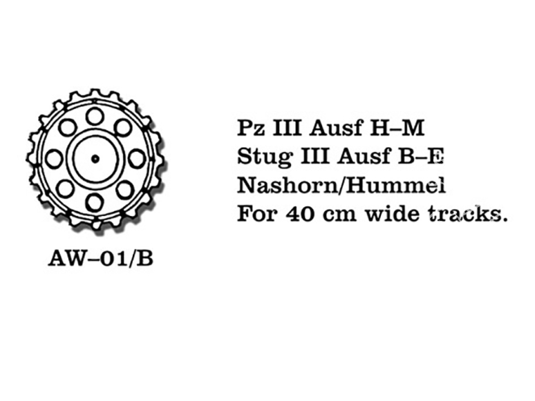 Friul Model AW-01/B Roues métal Pz III Ausf H-M Stug III Ausf B-E Nashorn / Hummel pour chenilles 40cm 1/35