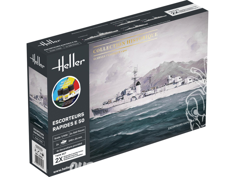 Heller maquette bateau 57093 STARTER KIT Escorteurs Rapides E 50 inclus peintures principale colle et pinceau 1/400