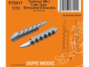 Special Hobby 3D Print militaire P72017 Échappements carénés de type Typhoon Mk.I de dernière génération pour kit Airfix 1/72