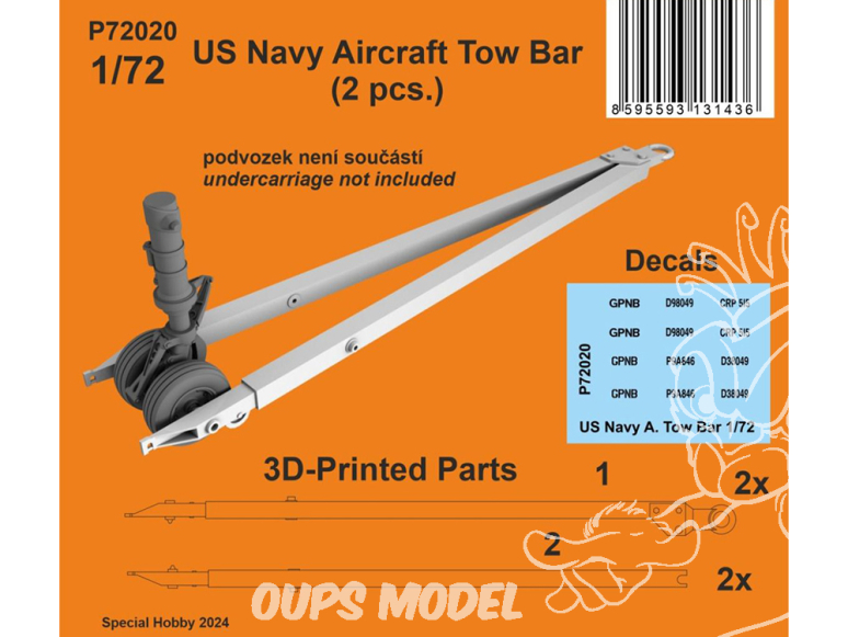 Special Hobby 3D Print P72020 Barre de remorquage pour avion de la marine américaine (2 pièces) 1/72