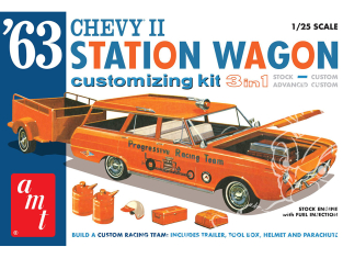 AMT maquette voiture 1201 CHEVY II STATION WAGON AVEC REMORQUE 1/25