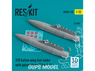 ResKit amelioration RSU32-0145 Réservoirs carburant d'aile 370 gallons et pylônes (type 2) pour F-16 2 pièces imprimé en 3D 1/32