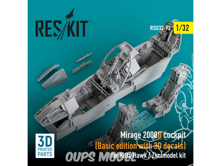 ResKit amelioration RSU32-0093 Cockpit Mirage 2000B édition basic pour kit Kitty Hawk / Zimimodel imprimé en 3D 1/32