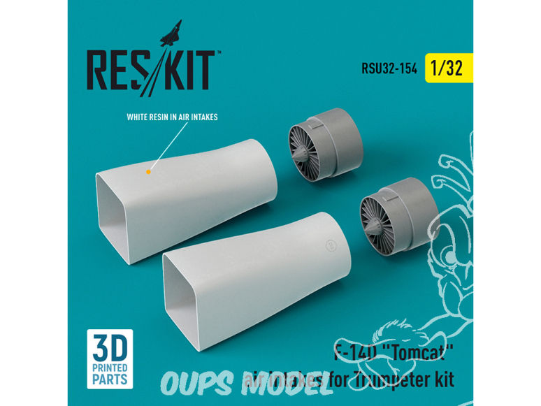 ResKit amelioration RSU32-0154 Prises d'air F-14D "Tomcat" pour kit Trumpeter (imprimées en 3D) 1/32