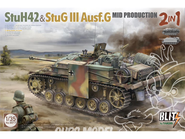 Takom maquette militaire 8017 StuH42 / StuG III Ausf.G Mid production 1/35