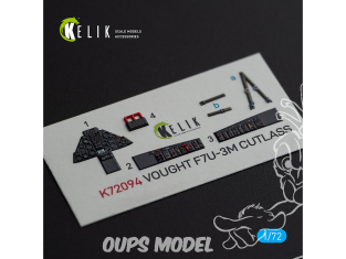 Kelik Decals 3D K72094 Vought F7U-3M Cutlass Décalcomanies 3D intérieures pour kit Fujimi 1/72