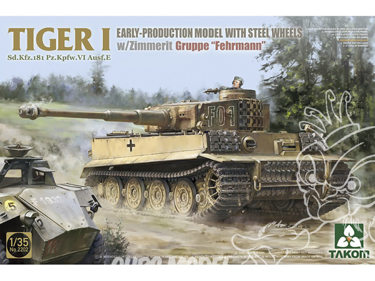 Takom maquette militaire 2202 Tigre I Early-Production Model avec roues type métal w/ Zimmerit Gruppe "Fehrmann" 1/35