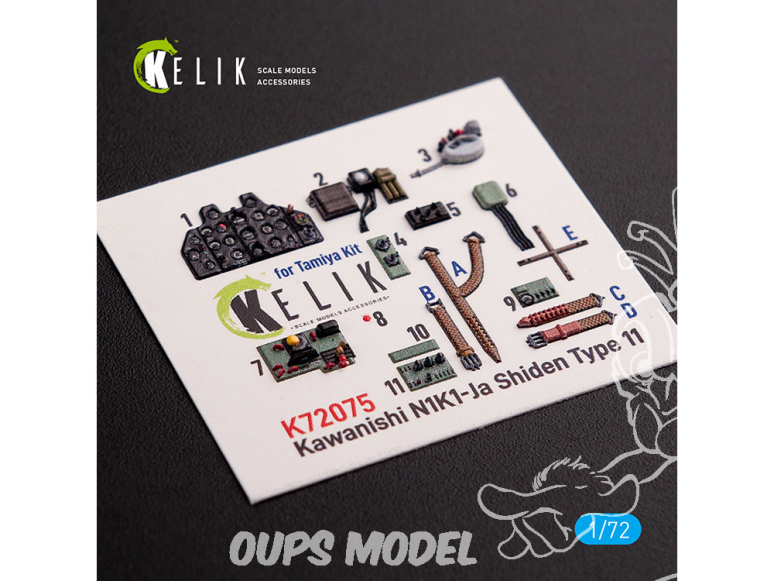 Kelik Decals 3D K72075 Décalcomanies 3D intérieures N1K1-Ja Shiden Type 11 pour kit Tamiya 1/72