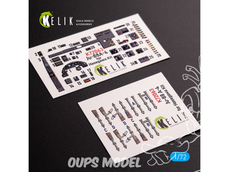 Kelik Decals 3D K72063 Autocollants 3D intérieurs Junkers JU 88 A-4 pour kit Hasegawa 1/72