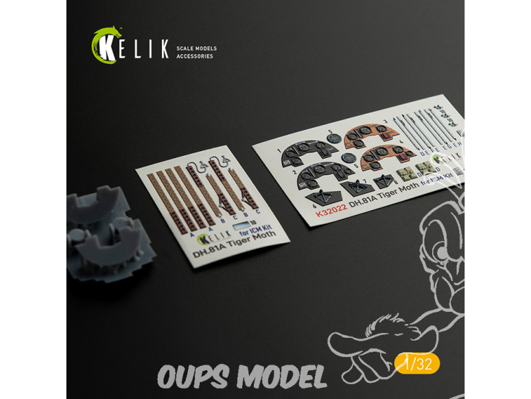 Kelik Decals 3D K32022 Autocollant 3D intérieur DH.81A Tiger Moth avec pièces imprimées en 3D pour kit ICM 1/32