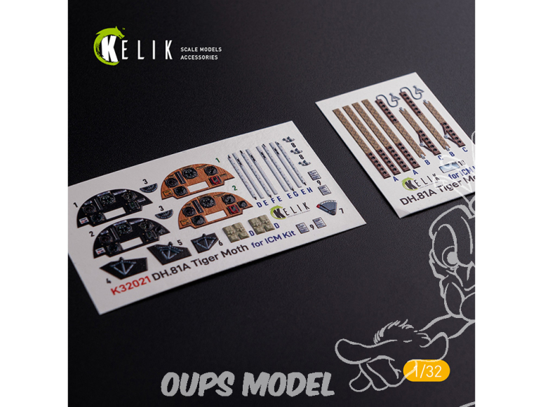 Kelik Decals 3D K32021 Autocollant 3D intérieur DH.81A Tiger Moth pour kit ICM 1/32