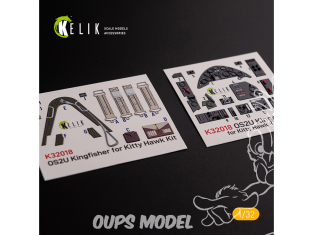 Kelik Decals 3D K32018 Autocollant 3D intérieur Kingfisher OS2U pour kit de modèles Kitty Hawk/Zimi 1/32