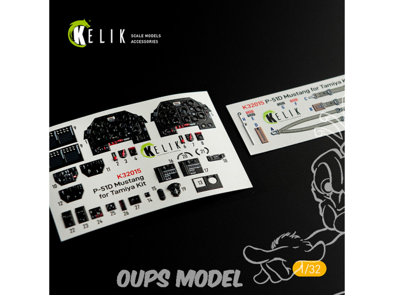 Kelik Decals 3D K32015 Autocollant 3D intérieur P-51D Mustang pour kit Tamiya 1/32