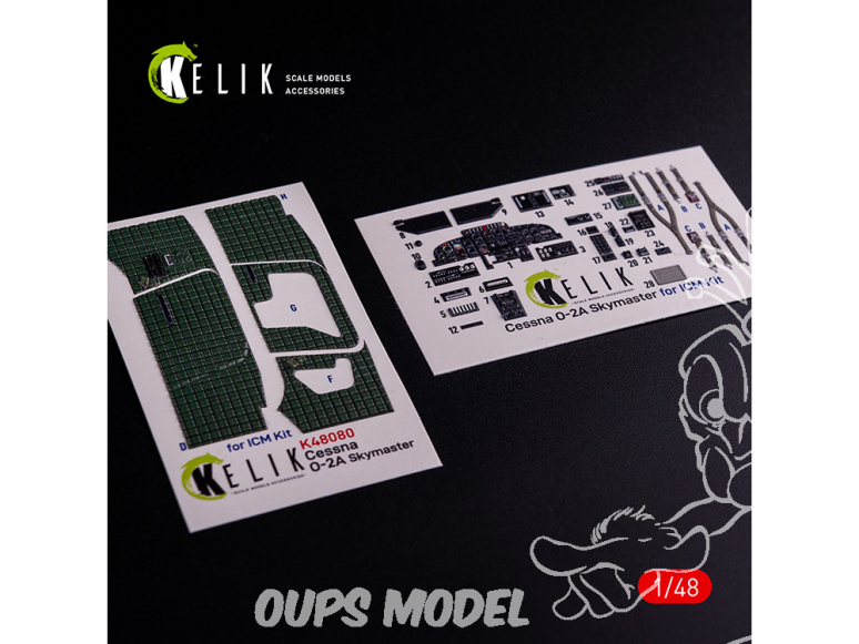 Kelik Decals 3D K48081 Décalcomanies 3D intérieures O-2A Skymaster type de décoration verte pour kit ICM 1/48