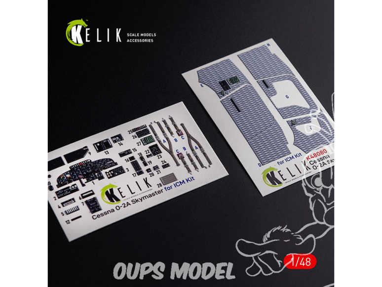 Kelik Decals 3D K48080 Autocollants 3D intérieurs O-2A Skymaster type de décoration grise pour kit ICM 1/48