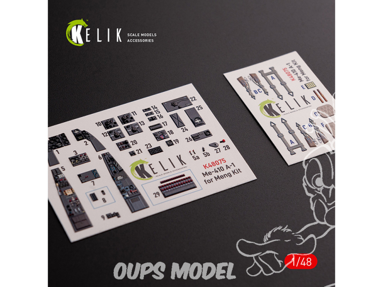 Kelik Decals 3D K48075 Autocollants 3D intérieurs Messerschmitt Me-410 A1 pour kit modèle Meng 1/48