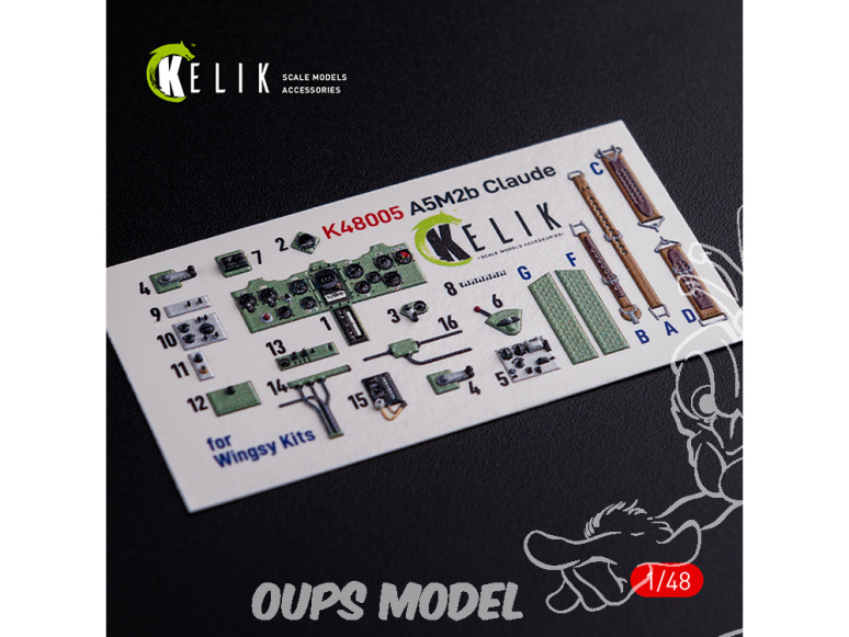 Kelik Decals 3D K48005 Autocollants 3D intérieur A5M2B Claude pour kit WingsyKits 1/48