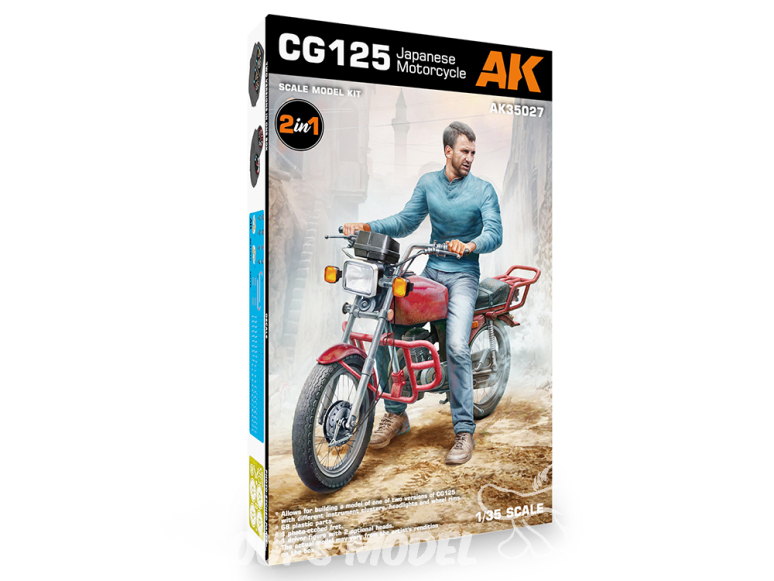 AK maquette 35027 MOTO JAPONAISE Honda CG125 AVEC PILOTE 1/35