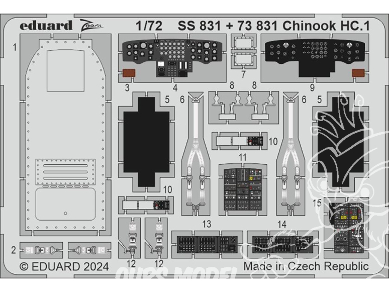 Eduard photodecoupe avion SS831 Zoom amélioration Chinook HC.1 Airfix 1/72