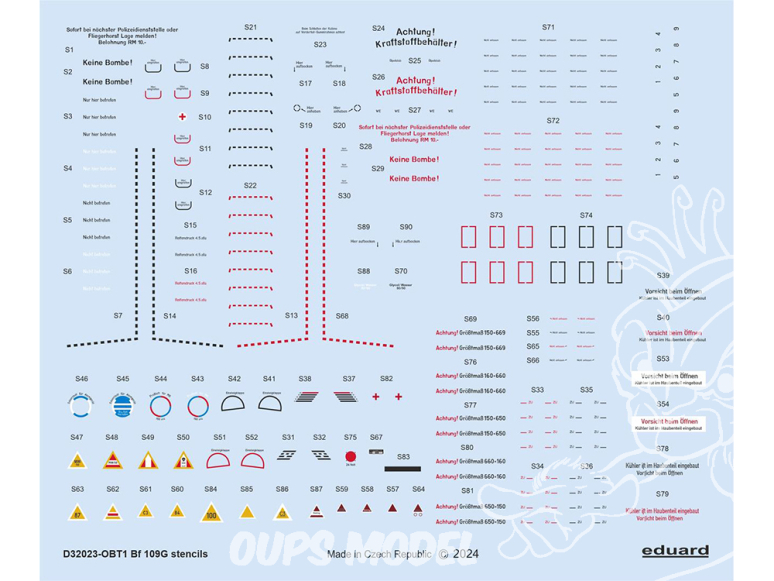 Eduard Decalques avion D32023 Marquages - Stencils Messerschmitt Bf 109G Revell / Hasegawa 1/32