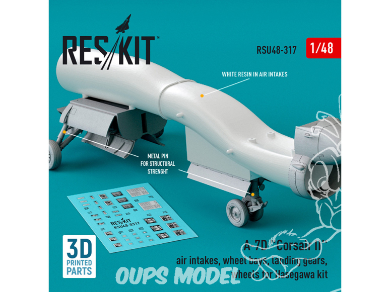 ResKit kit amelioration RSU48-0317 Prise air baies roues trains atterrissage roues A-7D Corsair II kit Hasegawa imp en 3D 1/48