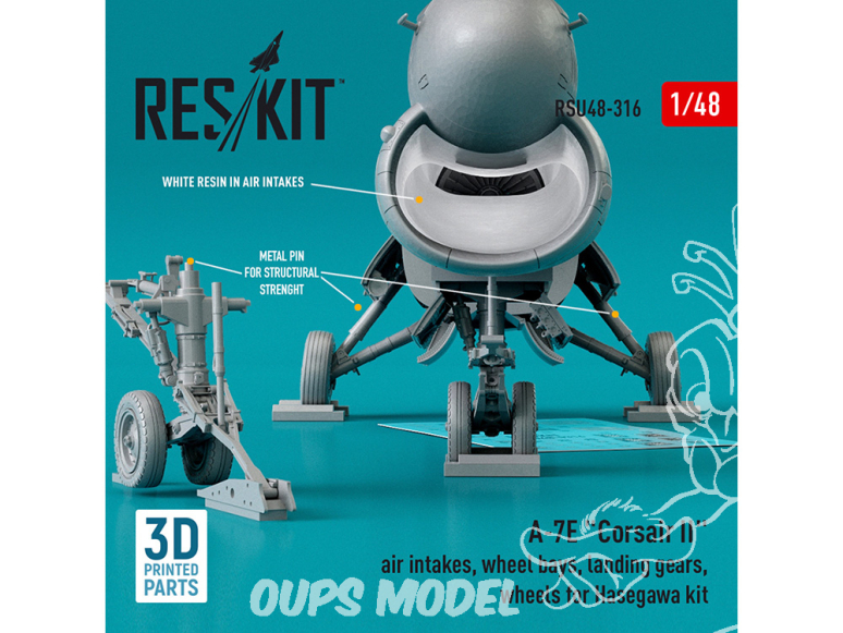 ResKit kit amelioration RSU48-0316 Prise air baies roues trains atterrissage roues A-7E Corsair II kit Hasegawa imp en 3D 1/48