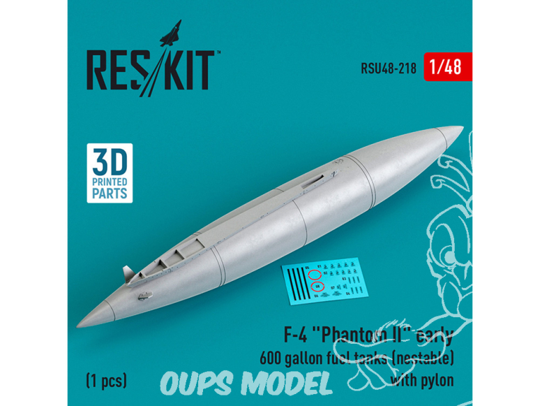 ResKit kit d'amelioration Avion RSU48-0218 Réservoir de carburant 600 gallons F-4 Phantom II emboîtable avec pylône 1 pcs 1/48