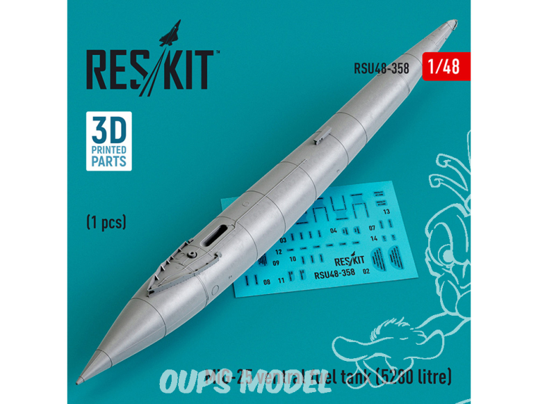 ResKit kit d'amelioration Avion RSU48-0358 Réservoir de carburant ventral MiG-25 5280 litres imprimé en 3D 1/48