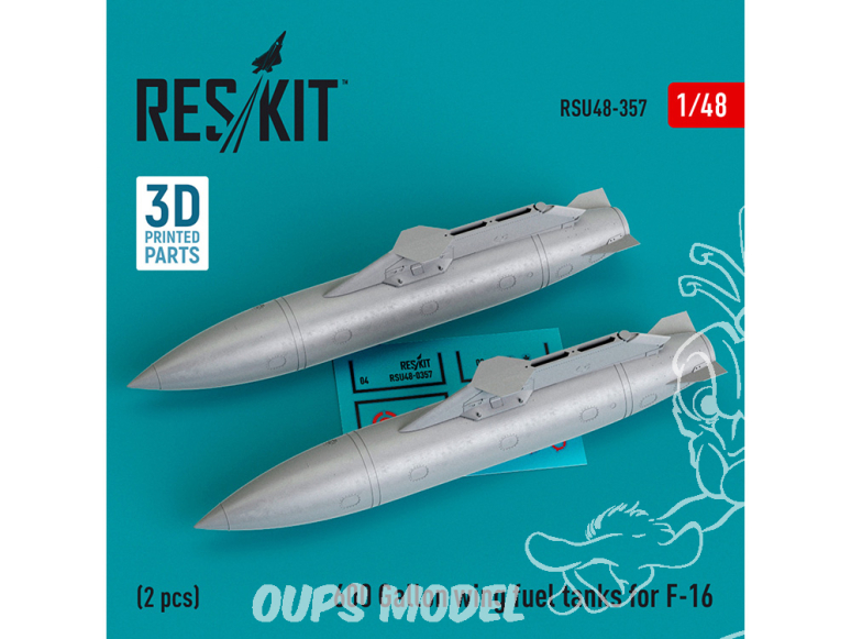 ResKit kit d'amelioration Avion RSU48-0357 Réservoirs de carburant d'aile de 600 gallons pour F-16 2 pièces imprimées en 3D 1/48