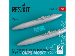 ResKit kit d'amelioration Avion RSU48-0208 Réservoirs de carburant F-4 "Phantom II" de 370 gallons Royal Jet avec pylônes 1/48