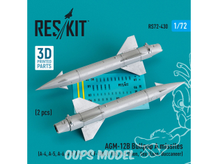 ResKit kit armement Avion RS72-0430 Missiles AGM-12B Bullpup A 2 pièces imprimées en 3D 1/72