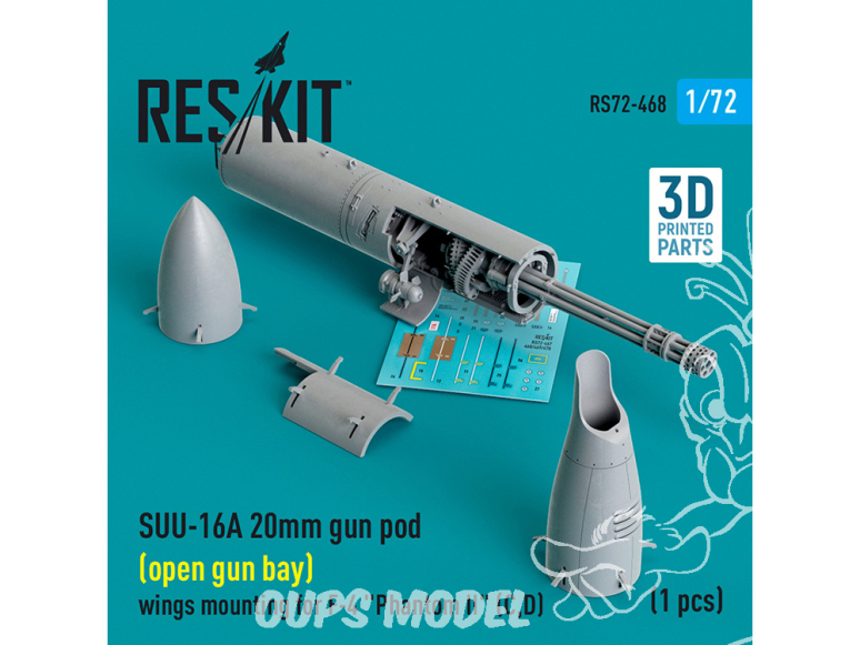 ResKit kit armement Avion RS72-0468 Pod de canon SUU-16A 20 mm ouvert pour aile F-4 Phantom IIC, D 1pcs 1/72