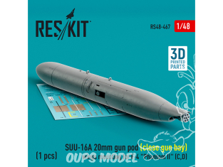 ResKit kit armement Avion RS48-0467 Pod de canon SUU-16A 20 mm Fermé pour aile F-4 Phantom IIC, D 1pcs 1/48