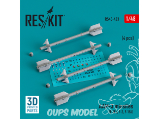 ResKit kit armement Avion RS48-0423 Missiles AAM-3 4 pièces imprimés en 3D 1/48