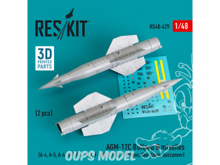 ResKit kit armement Avion RS48-0429 Missiles AGM-12C Bullpup B 2 pièces imprimées en 3D 1/48