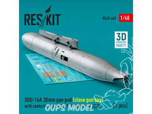 ResKit kit armement Avion RS48-0469 Nacelle de canon SUU-16A de 20 mm fermée pylône central F-4 Phantom II (C, D) 1/48