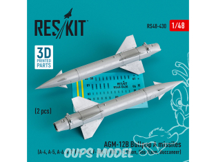 ResKit kit armement Avion RS48-0430 Missiles AGM-12B Bullpup A 2 pièces imprimées en 3D 1/48