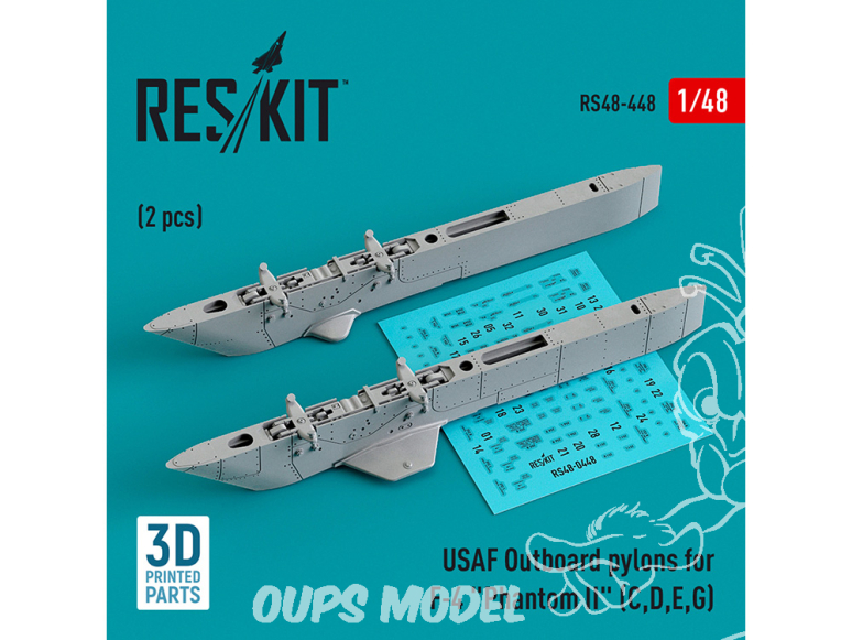 ResKit kit armement Avion RS48-0448 Pylônes extérieurs USAF pour F-4 Phantom II C, D, E, G 2 pièces imprimées en 3D 1/48