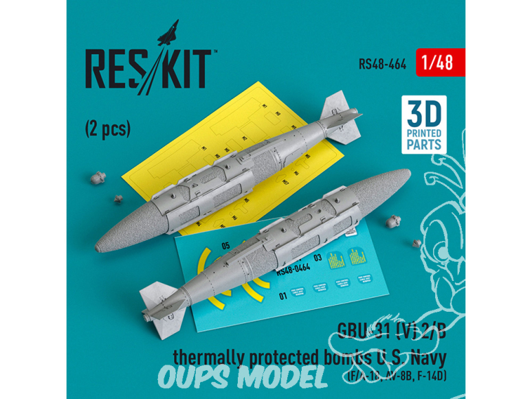 ResKit kit armement Avion RS48-0464 Bombes à protection thermique GBU-31 (V) 2/B U.S. Navy 2 pièces Imprimé en 3D 1/48