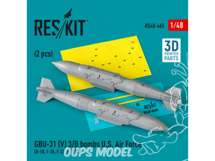 ResKit kit armement Avion RS48-0465 Bombes GBU-31 (V) 3/B U.S. Air Force 2 pièces Imprimé en 3D 1/48