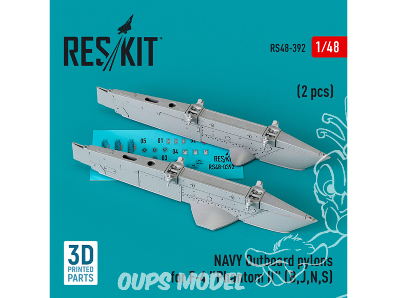 ResKit kit armement Avion RS48-0392 Pylônes extérieurs NAVY pour F-4 Phantom II B, J, N, S 2 pièces imprimées en 3D 1/48