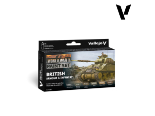 Vallejo Set Wargames Color Series 70204 Set Blindés et infanterie britanniques WWII 6 pots de peintures 18ml