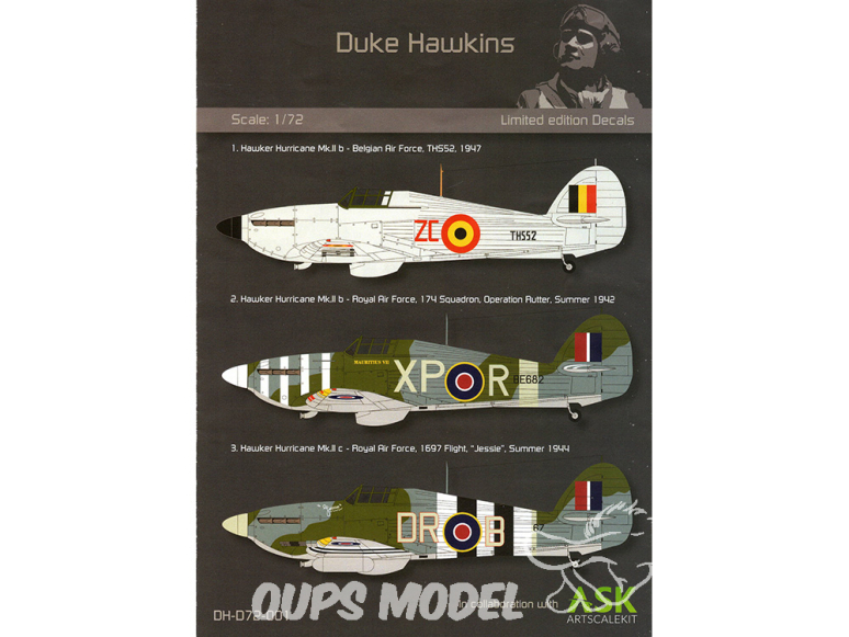 Decalques HMH DH-D72-001 Decals Hawker Hurricane 1/72