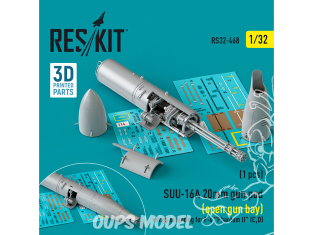 ResKit kit armement Avion RS32-0468 Pod de canon SUU-16A 20 mm ouvert pour aile F-4 Phantom IIC, D 1pcs 1/32